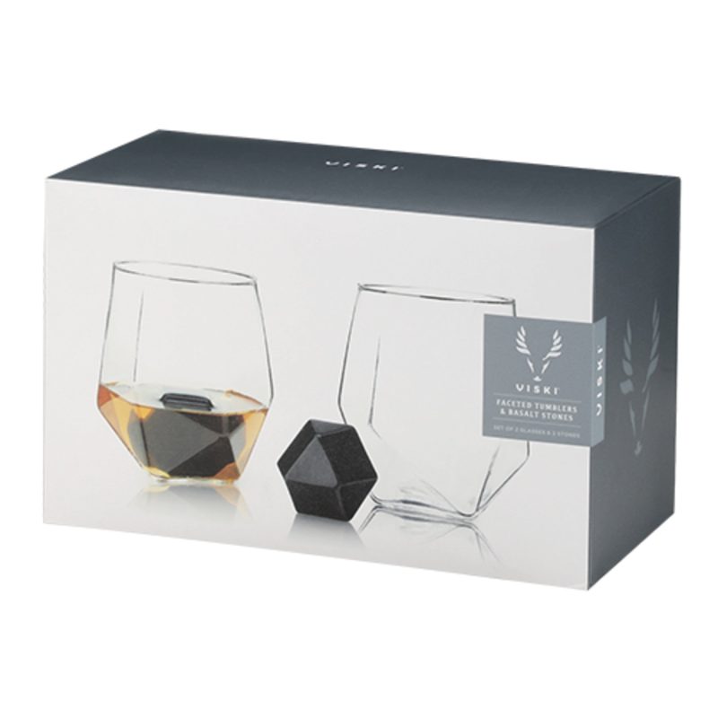 4 piece faceted tumbler hexagonal basalt stone set by visk 9047 drinkware viski 371485