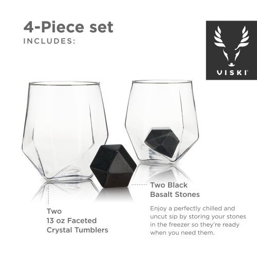 4 piece faceted tumbler hexagonal basalt stone set by visk 9047 drinkware viski 466437