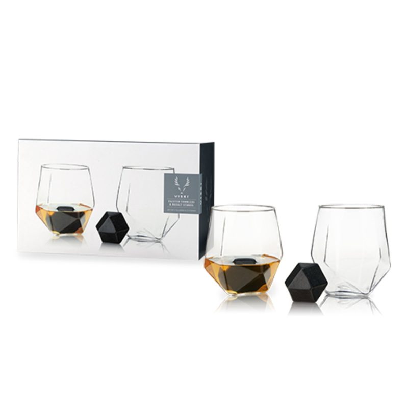 4 piece faceted tumbler hexagonal basalt stone set by visk 9047 drinkware viski 742594