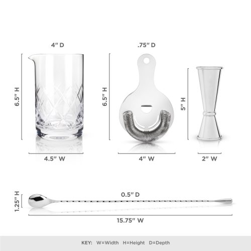 4 piece stainless steel mixologist barware set by viskir 5307 liquor accessories viski 692047