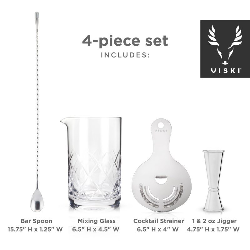 4 piece stainless steel mixologist barware set by viskir 5307 liquor accessories viski 932777