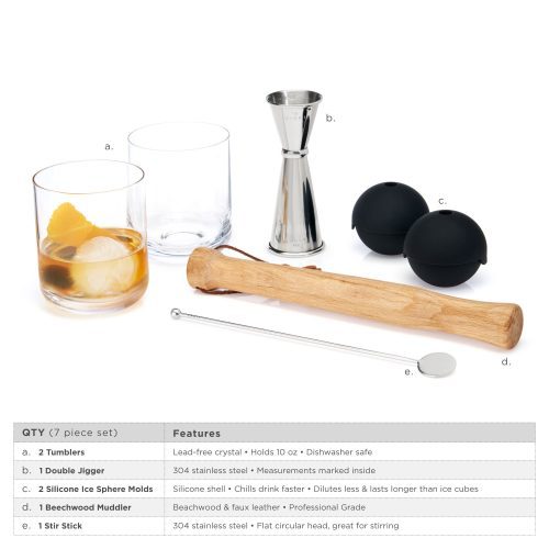 7 piece muddled cocktail set by viskir 9554 liquor accessories viski 134270