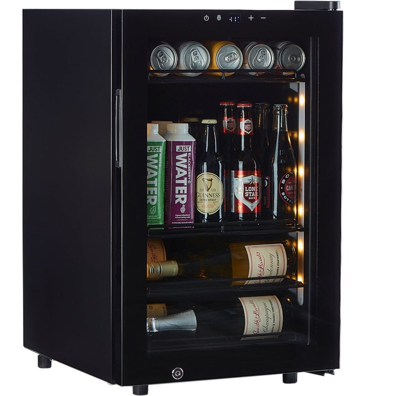 Smith and Hanks 80 can beverage cooler single zone BEV70 modern black glass angle