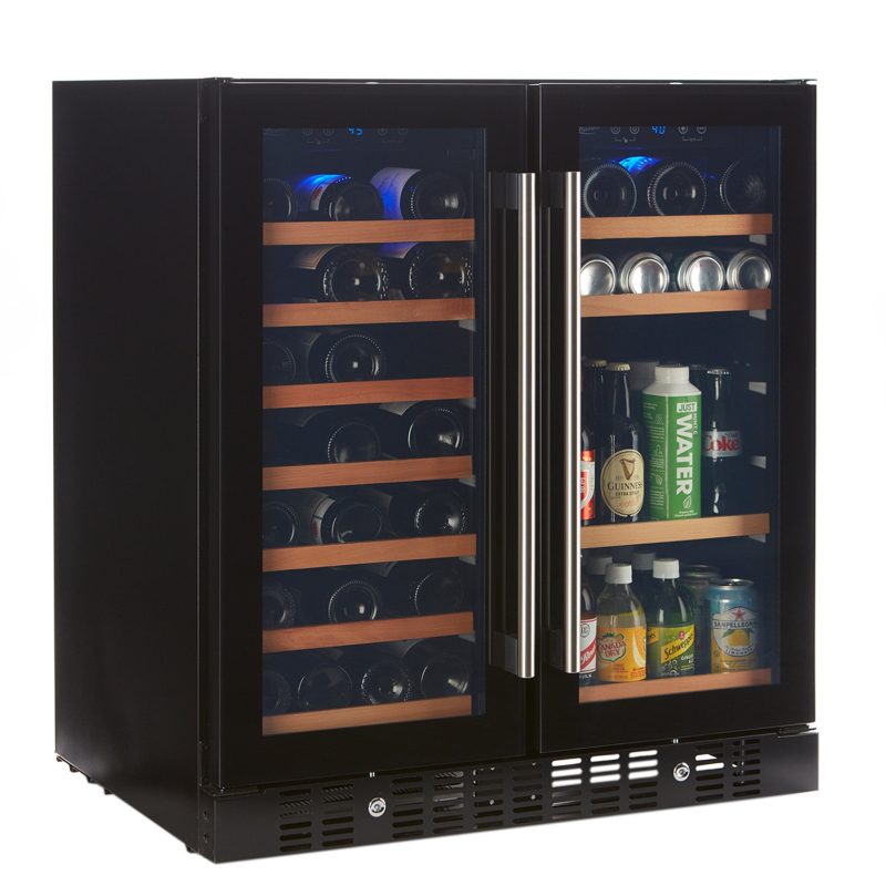 Smith and Hanks wine and beverage cooler dual zone BEV176D modern black glass angle