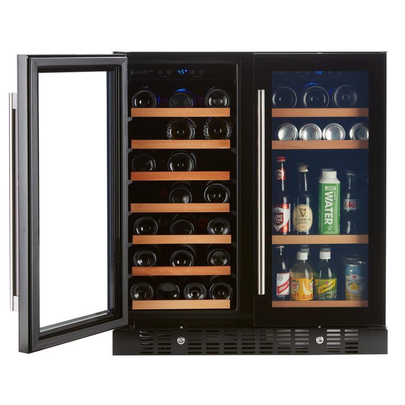 Smith and Hanks wine and beverage cooler dual zone BEV176D modern black glass left door open