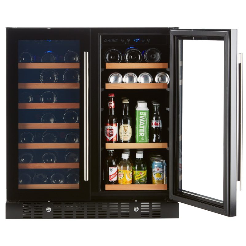 Smith and Hanks wine and beverage cooler dual zone BEV176D modern black glass right open