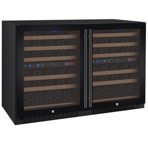 Allavino - 47" Wide 112 Bottles Four Zone FlexCount II Tru-Vino Side by Side Wine Cooler, Black/Stainless Steel Door (BF 2X-VSWR56) Wine Cooler Allavino Black Door