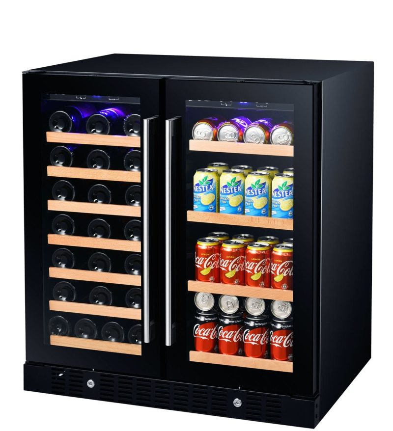 wine and beverage cooler black glass right side